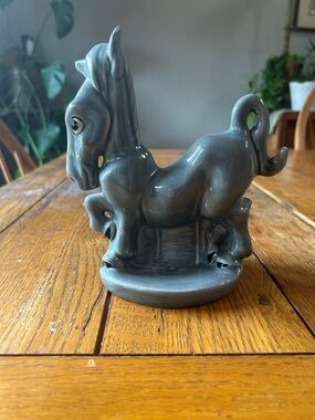 Glossy Gray Ceramic Horse Figurine